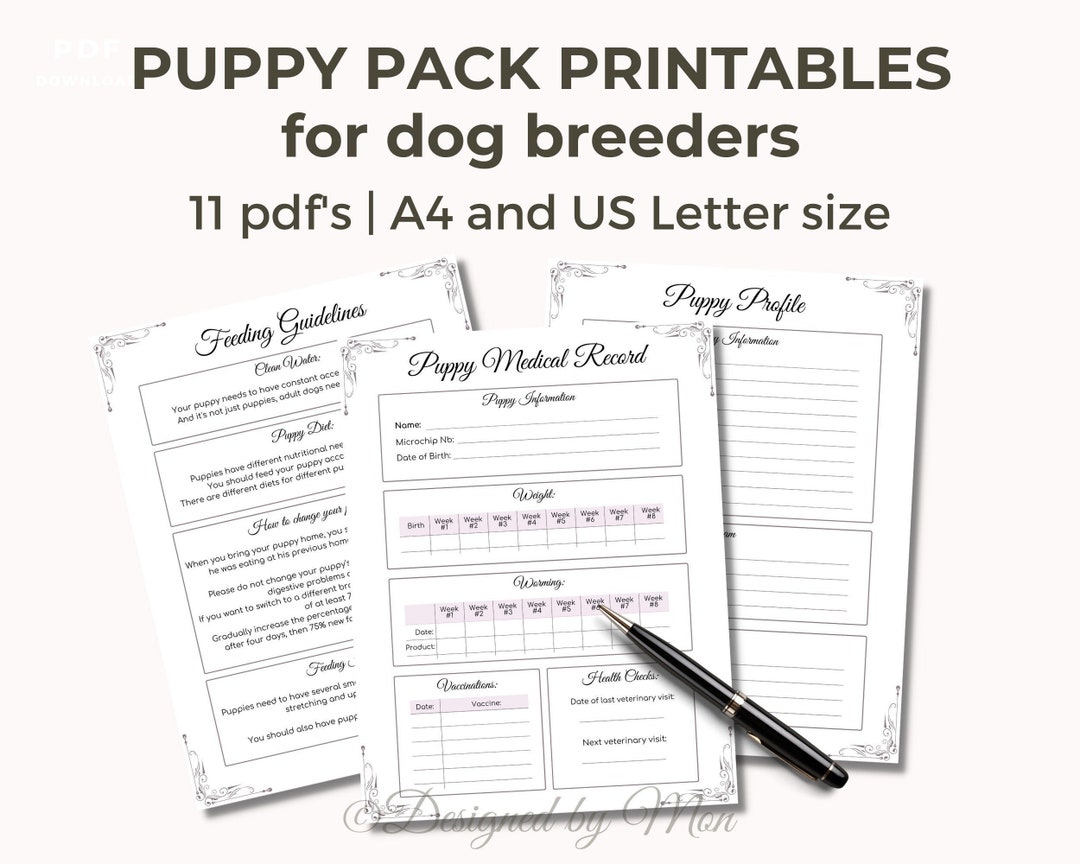 Puppy Pack Printables for Dog Breeding Puppy Kit Puppy Packs Dog