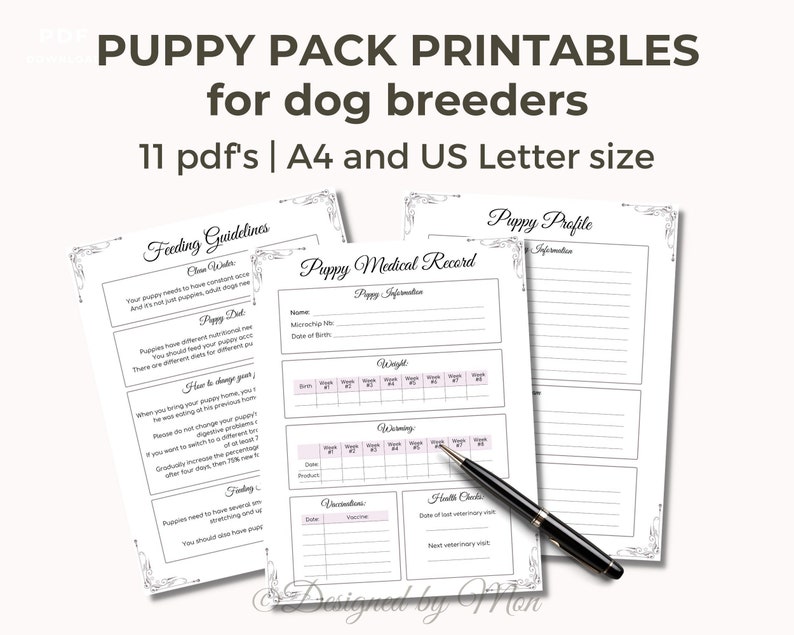Puppy Pack Printables for Dog Breeding Puppy Kit Puppy Packs Dog