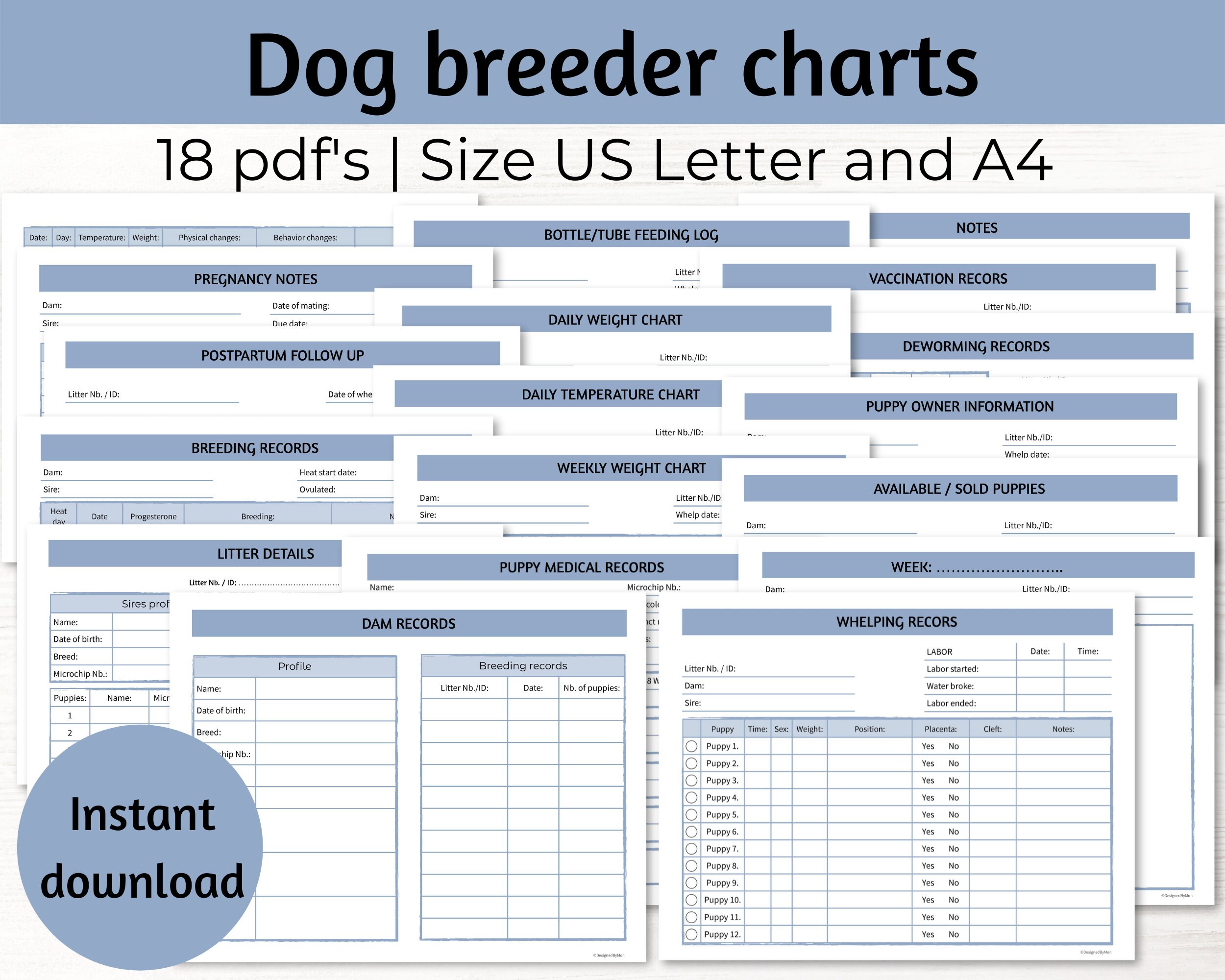 Dog breeder charts bundle Breeder planner with pregnancy and Etsy