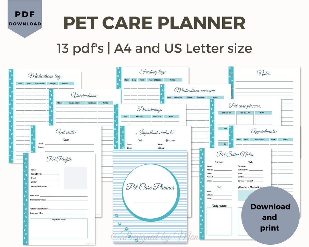 Pet Planner for Dog and Cat Owners - Pet Care Binder, Dog Health ...