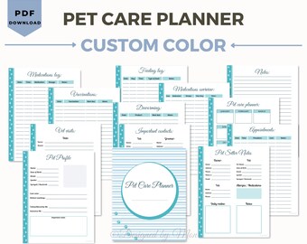 Planificador de mascotas para dueños de perros en color personalizado - Pet Binder, Registros de salud del perro, Diario de cuidado de mascotas, Rastreador de salud del perro, Registro de perros, Organizador de perros