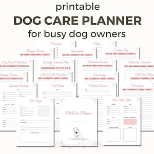 Cute pink Pet care planner for dog owners - dog planner | dog binder | dog care planner | dog journal | pet planner | pet care printables