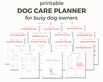Lindo planificador de cuidado de mascotas rosa para dueños de perros - planificador de perros / carpeta de perros / planificador de cuidado de perros / diario de perros / planificador de mascotas / imprimibles de cuidado de mascotas
