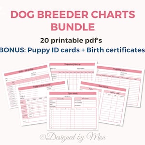 The ultimate dog breeder records bundle pink - breeder forms, whelping records, litter details, dog breeding, puppy birth certificates