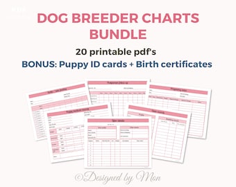 El mejor paquete de registros de criadores de perros en color rosa: formularios de criadores, registros de partos, detalles de camadas, cría de perros, certificados de nacimiento de cachorros