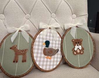 Woodland Animal Nursery Wall Art | Needle Felted Duck, Deer or Bear | Neutral Baby Room Decor