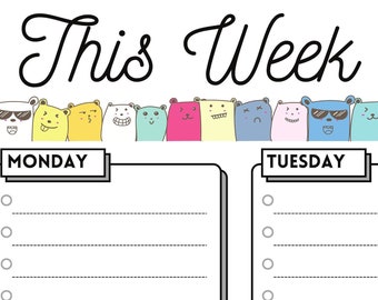 Hourly Planner, Downloadable Planner, Weekly Planner Pad - Productivity and Wellness Planner! 2021 Weekly Planner - Rainbow Friends