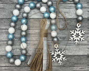 Winter Snowflake Beaded Garland & Tier Tray Decor