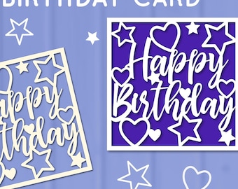 Papier découpé 3D joyeux anniversaire, fichier numérique, cricut et silhouette SVG, joyeux anniversaire SVG, modèle de carte de voeux, carte d'anniversaire