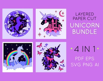 4 verschiedene Einhorn-Designs, Setzkasten, Wohnkultur, Cricut und Silhouette Papierschnitt-Vorlage