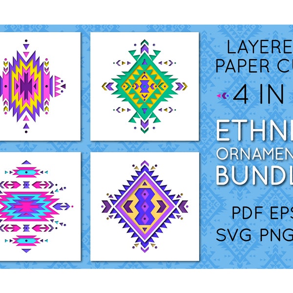 Aztec Tribal Ornaments 3D Layered Papercut SVG, Ethnic patterns Paper craft bundle template, Cut file, Laser cut, Cricut file, Shadow Box