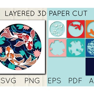 3D Japońska Ryba Koi Warstwowa Wycinana Papierem, Ryba Koi SVG, Wycinana Papierem Ryba, Pudełko Cienia Ryby Koi, Plik Cricut, Warstwowa Rzemiosło Papierowe, DIY, Pudełko Podświetlane