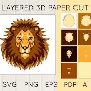 3D Lion Layered Paper Cut, African animal, Cricut, Lion SVG, Lion Shadow Box, Cut file template, digital, King of Jungle svg, Big Cat svg