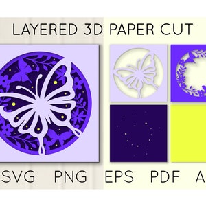 Butterflies and Flowers 3D Layered Paper Cut, PaperCutting digital file, Shadow Box Template for Cricut and Silhouette SVG PNG EPS pdf
