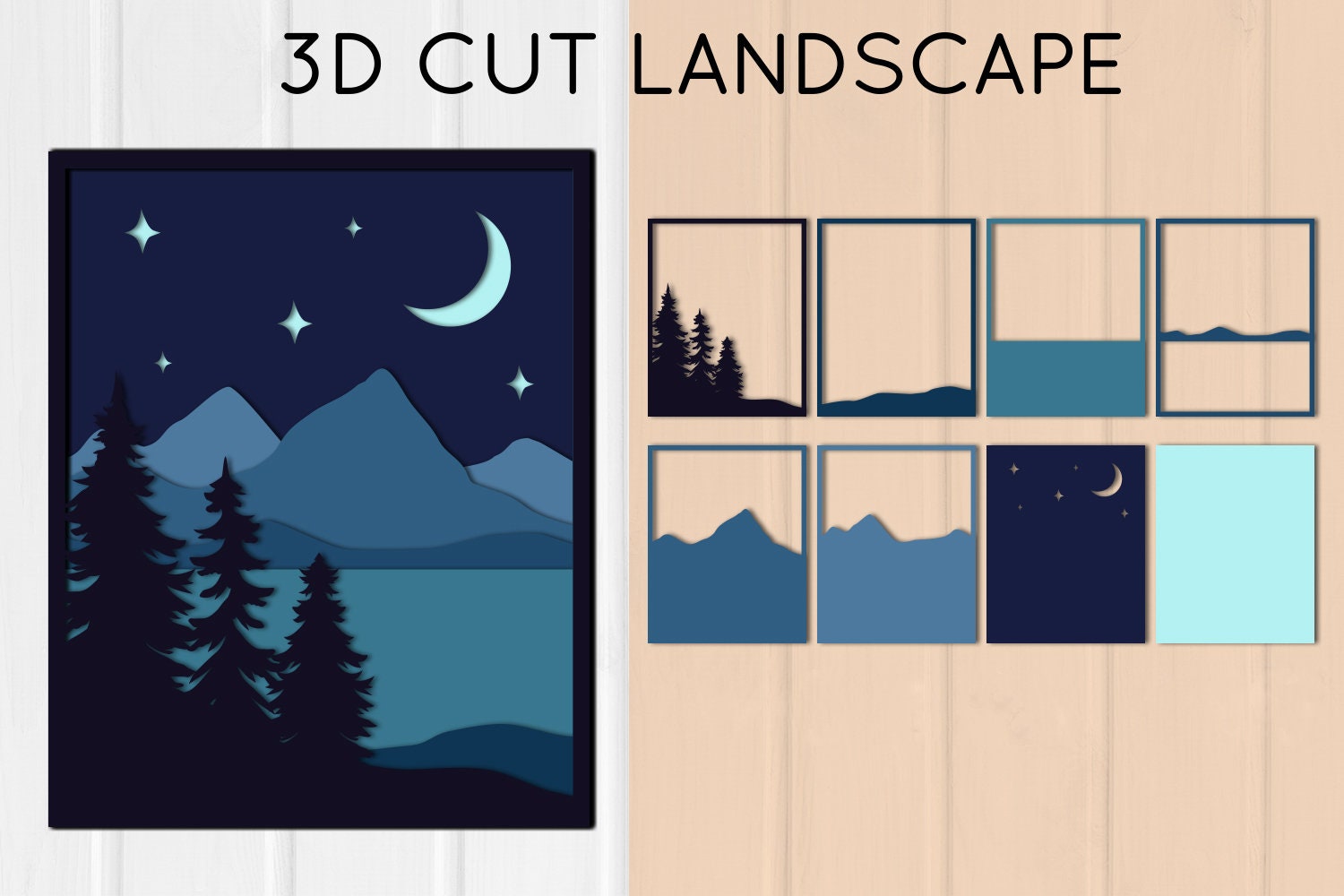 3D Landscape Layered Paper Cut Bundle - Mountains, SVG, PNG Shadow Box ...