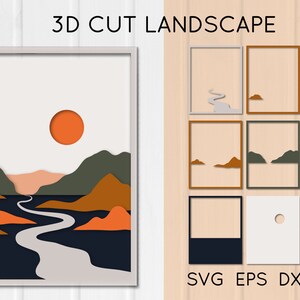 3D Landscape Layered Paper Cut Bundle - Mountains, SVG, PNG Shadow Box ...