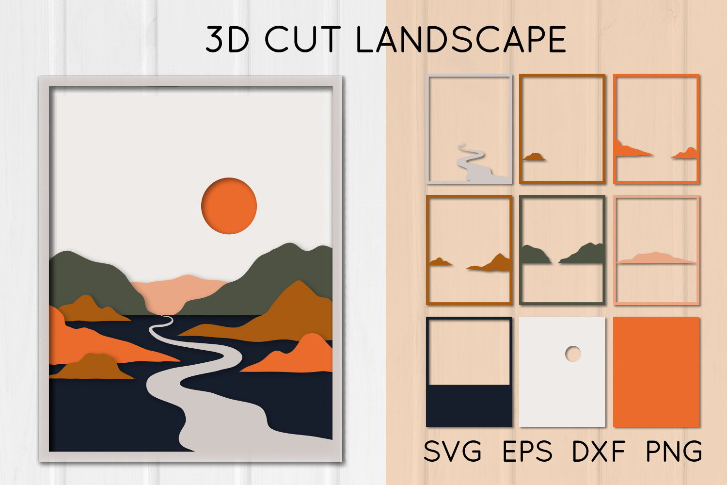 3D Landscape Layered Paper Cut Bundle - Mountains, SVG, PNG Shadow Box ...