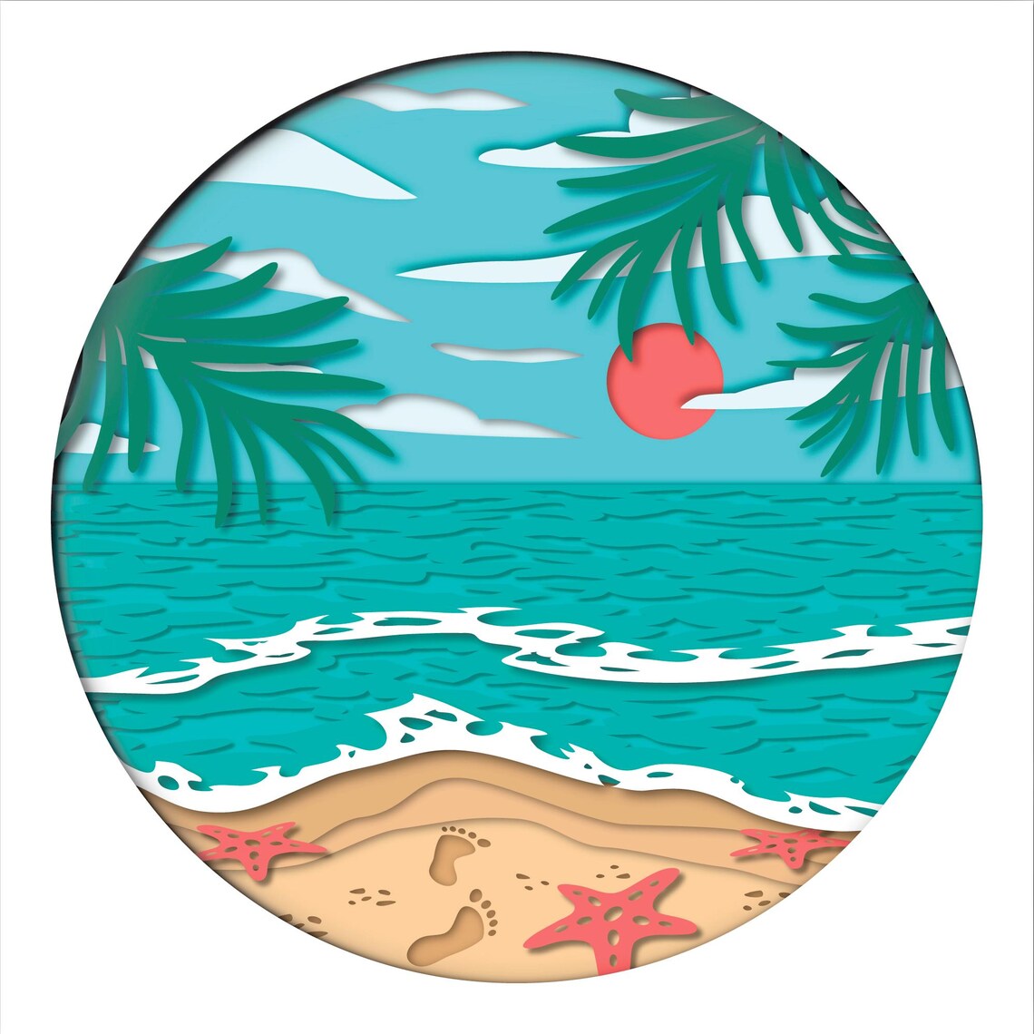 Beach View 3D Shadow Box SVG | Ocean Layered Paper Cut, Sea Papercut ...
