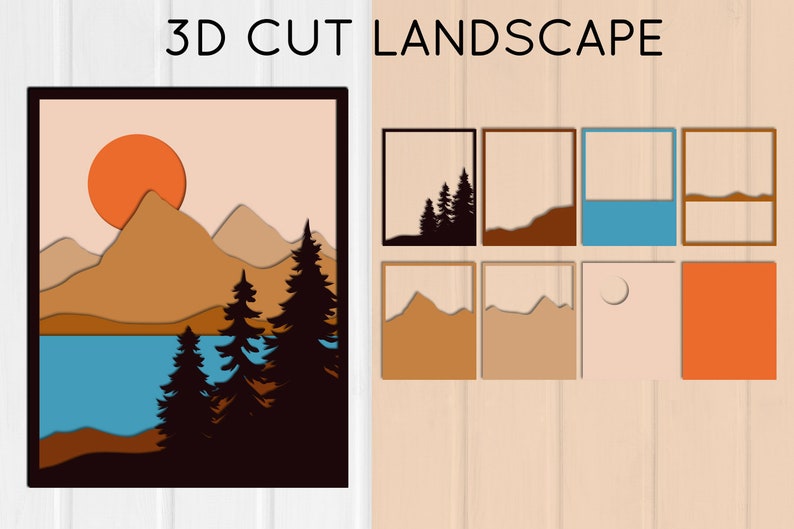 3D Landscape Layered Paper Cut Bundle - Mountains, SVG, PNG Shadow Box ...