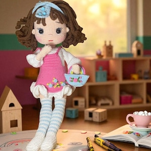Crochet Daisy Amigurumi Doll: Handmade Cotton Plushie - Pastel Nursery Decor