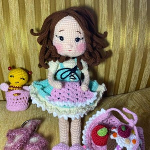 Amigurumi Doll – Handmade Crochet Girl with Curly Red Hair – Pastel Outfit – Collectible Plush Toy – Gift for Kids & Doll Lovers-Unique Doll