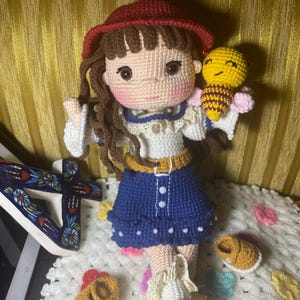 Amigurumi Doll – Handmade Crochet Girl with Curly Red Hair – Pastel Outfit – Collectible Plush Toy – Gift for Kids & Doll Lovers-Unique Doll