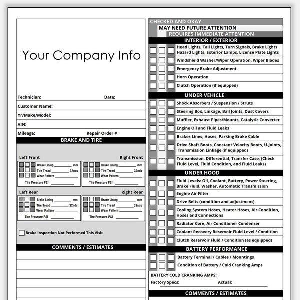 PDF Printable Vehicle Inspection Report, Used Vehicle Inspection Sheet, Car Rental, Editable Equipment Rental Inspection Checklist in CANVA