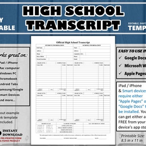 High School Transcript Template Google Docs Editable High School