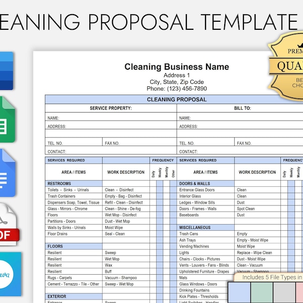 Cleaning Proposal Form (In 2 sizes, A4 & US Letter), Really Professional, Really Good, Lots of Colors and Editing Options, Easy to Use