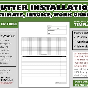 Gutter Installation Estimate Invoice or Work Order Printable Rain