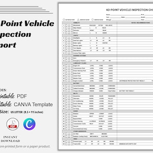 40-Punkt-Inspektionsbericht, Checkliste für Mehrpunktinspektionen, Checkliste für Straßentests, Mechaniker, Autohaus, Gebrauchtwageninspektion
