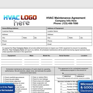 Plantilla de acuerdo de mantenimiento de HVAC, acuerdo de mantenimiento preventivo de HVAC, mantenimiento de HVAC comercial, Google Docs y plantilla de Word