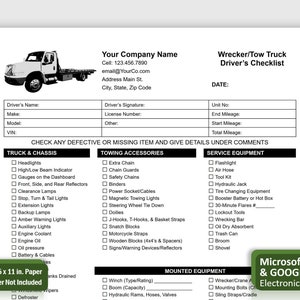 Checkliste für Abschleppwagen für Fahrer, Checkliste für Wrecker-Abschleppgeräte, Anbieter von Abschleppgeräten für bearbeitbare Checklisten in WORD oder GOOGLE DOCS