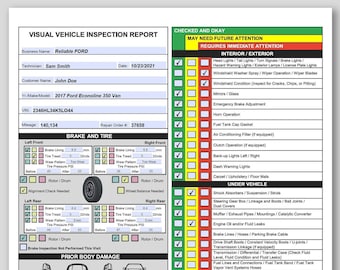 Visual Vehicle Inspection Report | Fillable PDF Multi-Point Vehicle Inspection Checklist | Vehicle Inspection Worksheet | Fill and Print