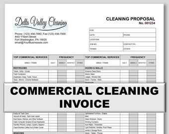 Commercial Cleaning Business Invoice for Office Cleaning Invoice, Editable Template, Janitorial Cleaning Service, Invoice, Estimate Template