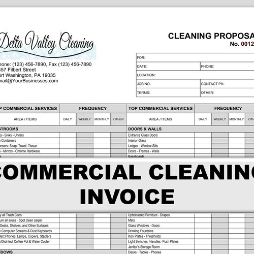 Commercial Cleaning Business Invoice for Office Cleaning Etsy