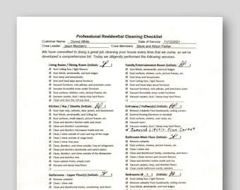 Professional Residential Cleaning Checklist, Editable House Cleaning Template in Microsoft WORD, Google Docs and Adobe Acrobat PDF
