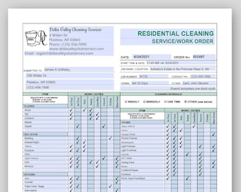 Residential Cleaning Service | Estimate | Invoice | Work Order | Emerald Green Printable House Cleaning Checklist Template Janitorial Form