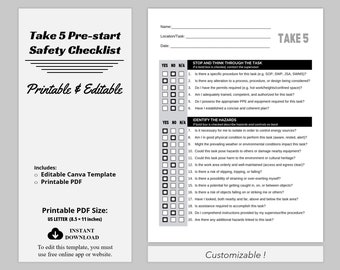 Nehmen Sie 5 Sicherheits-Checklisten-Vorlagen vor dem Start für die Sicherheitsrisikobewertung, bearbeitbare CANVA-Vorlage und druckbare PDF-Dokumente