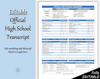 Fillable Printable High School Transcript Template, Homeschool Transcript Template, Example of Homeschool Transcript Microsoft Word Template