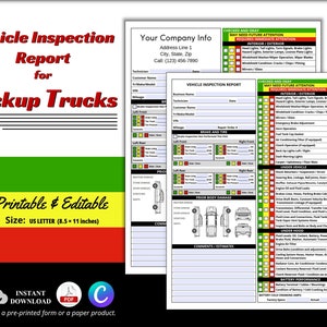 PDF Printable Vehicle Inspection Report for Pickup Trucks, Editable CANVA Multi-point Vehicle Inspection, Used Vehicle Inspection Sheet