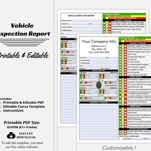 Vehicle Inspection Report, EDITABLE PRINTABLE Used Vehicle Inspection Sheet, Auto Inspection Checklist, Multi-point Vehicle Inspection Sheet