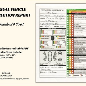 Visuelle Fahrzeuginspektionsgutachten | Mehrpunktinspektion | Fahrzeuginspektionsarbeitsblatt | Checkliste für die druckbare Fahrzeuginspektion