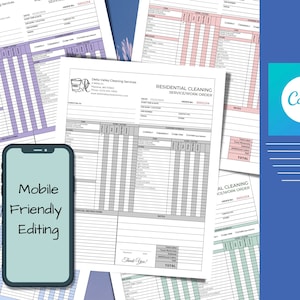 Residential Cleaning Service Canva Template, Easy to Edit Estimate, Invoice, Work Order, Checklist, Proposal Form, Smartphone Printable