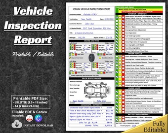 PDF Printable Vehicle Inspection Report, EDITABLE Used Vehicle Inspection Sheet, Multi-point Vehicle Inspection, Auto Inspection Checklist