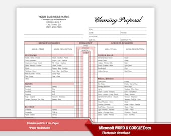 Classy Cleaning Proposal Template WORD, Red, Commercial Cleaning Checklist, Best Fillable Editable Google Docs Cleaning Service Proposal
