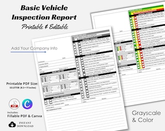 Basic Vehicle Inspection Report, GRAY, COLOR, Auto Inspection Checklist, Multi-point Vehicle Inspection Sheet, Used Vehicle Inspection Sheet