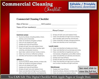 EDITABLE Office Cleaning Checklist Template for Business and Commercial Spaces, Janitorial Cleaning Checklist, Commercial Building Checklist