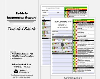 Vehicle Inspection Report, EDITABLE PRINTABLE Used Vehicle Inspection Sheet, Auto Inspection Checklist, Multi-point Vehicle Inspection Sheet