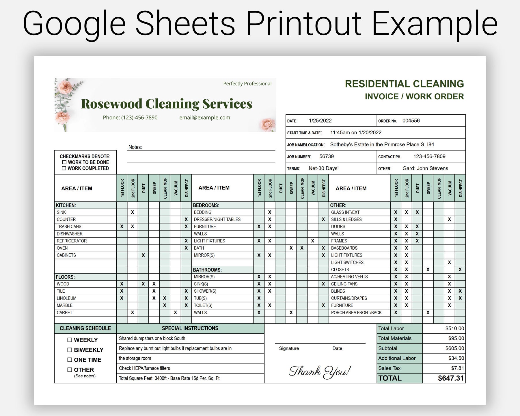Residential Cleaning Service Invoice or Estimate Template Etsy